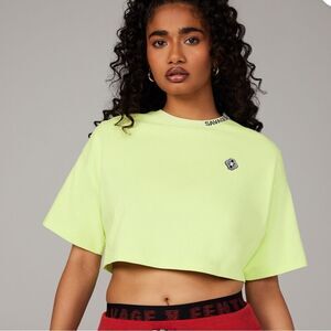 Savage Fenty Xssential Heavy Jersey Back Page Cropped Tee Honeydew‎ Green NWT